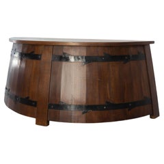 Midcentury Oak Barrel-Shaped Desk Writing Table Curved