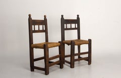 Spanish Pair of Decorative Side Pine Chairs 19th Century