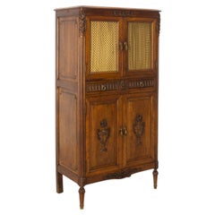 French Louis XVI Style Walnut Brass Mesh Little Cabinet Book Case Circa 1900