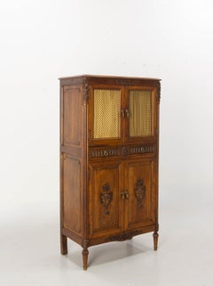French Louis XVI Style Walnut Brass Mesh Little Cabinet Book Case Circa 1900