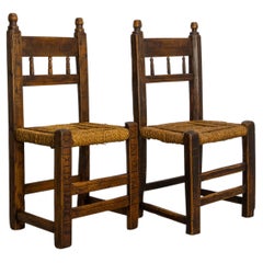 Spanish Pair of Decorative Side Pine Chairs 19th Century