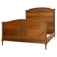 French Carved Walnut Bed Full Size or Double Bed Louis XVI Style, circa 1900