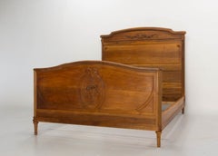 French Carved Walnut Bed Full Size or Double Bed Louis XVI Style, circa 1900