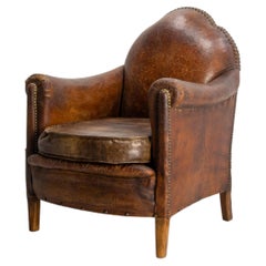 Art Deco Antique Club Armchair Fauteuil Leather Skai & Studs French, circa 1920