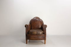Art Deco Antique Club Armchair Fauteuil Leather Skai & Studs French, circa 1920