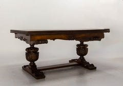 Oak Dining Table Extendable Spanish Carved Oak Renaissance Style circa 1950