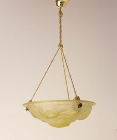 Molded Glass Bowl Chandelier with Floral Design Ceiling Pendant circa 1900