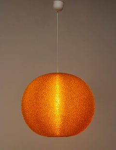 French Ceiling Pendant Textured Orange Plexiglas Space Age, circa 1970