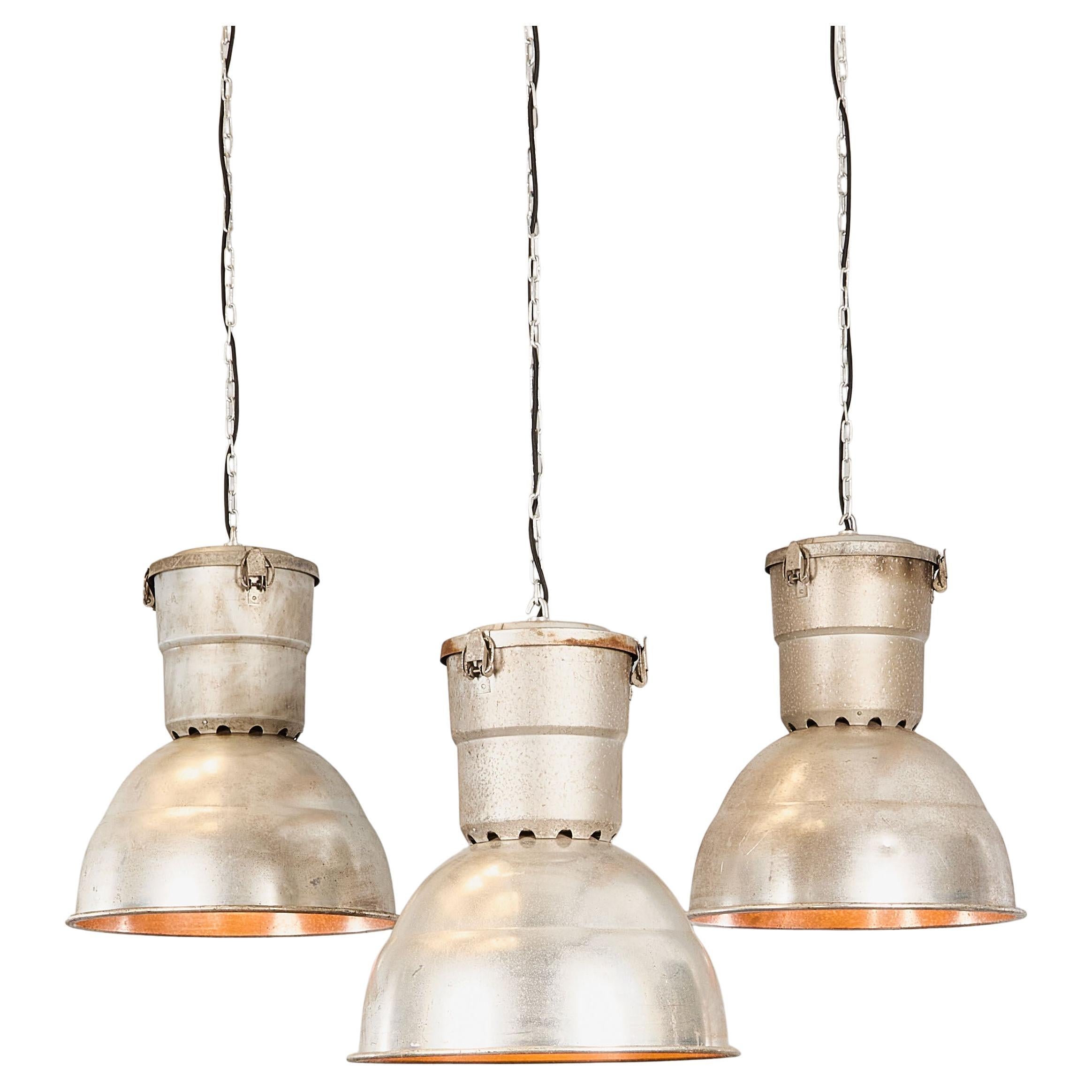 1960s Industrial Spun Aluminium Ceiling Pendant Lamps/Light Shades - Various Qty