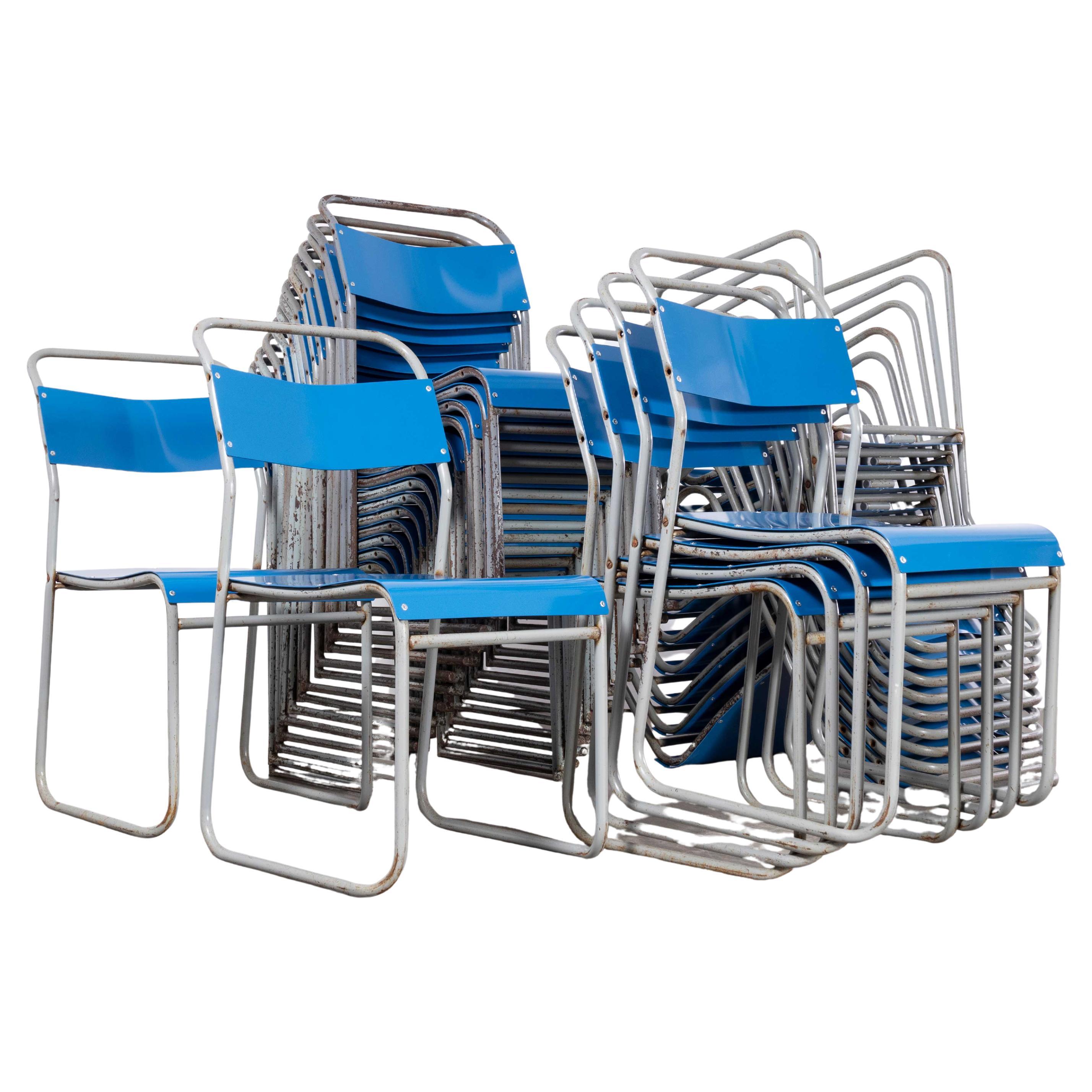 1950’s Pel – Cox Tubular Metal Outdoor Dining Chairs With Blue Seats – Quantity For Sale