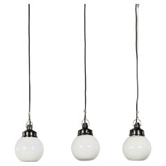 1940's Original Small Industrial Opaline Globe Pendant Lamp - 18cm