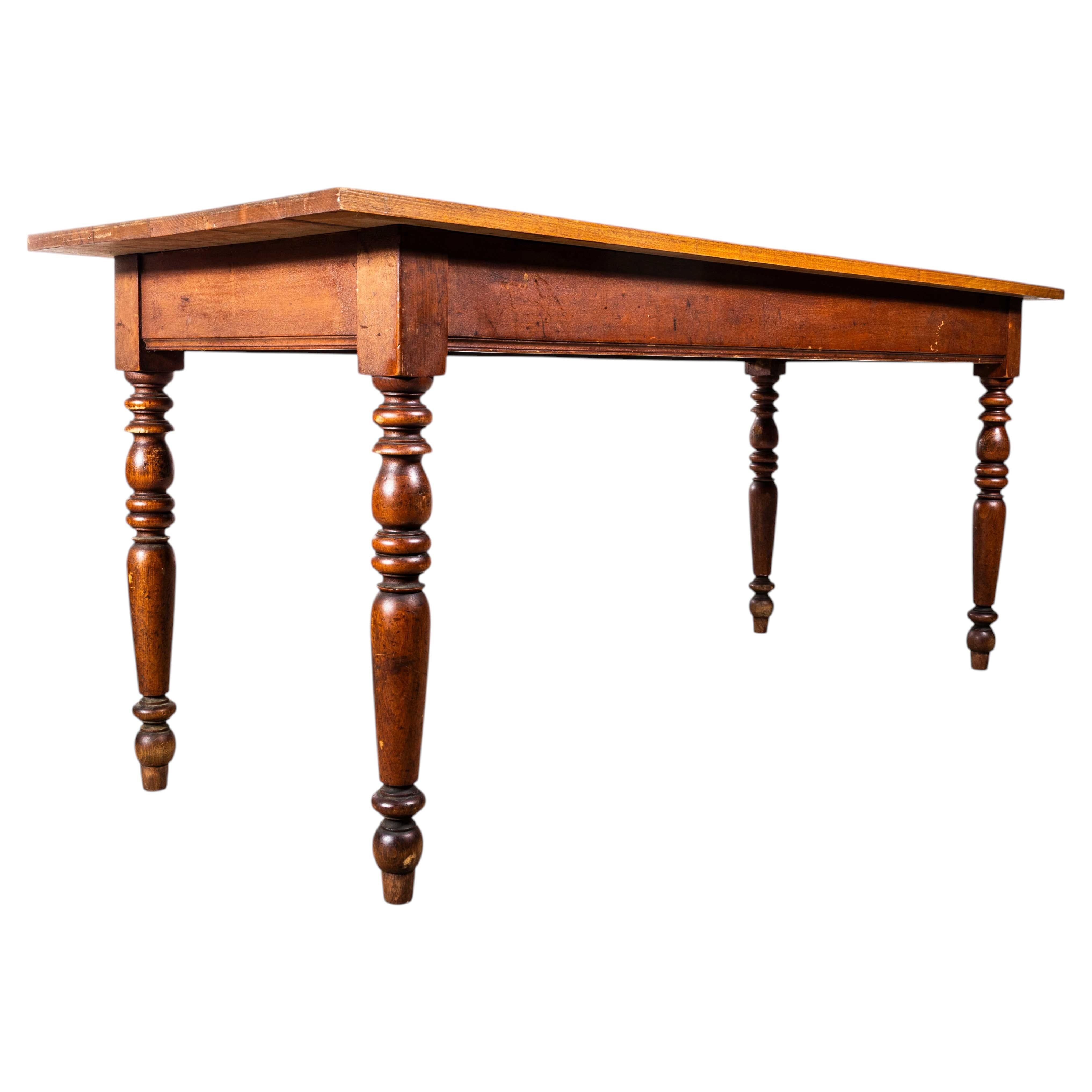 1940’s French Bobbin Leg Mid Oak Kitchen Dining Table For Sale