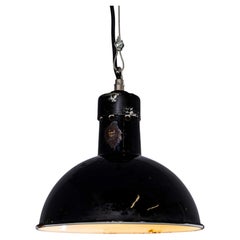 1940's English Black Enamel Factory Lamps - 10 Inch