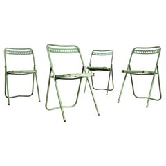 Chaises de jardin pliantes en métal vert de style brutaliste français des années 1970 – lot de 4