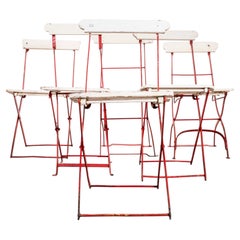 1950’s Slatted Red And White French Outdoor Folding Chairs-Set Of 4