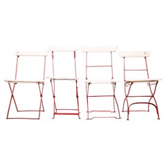 1950’s Slatted Red And White French Outdoor Folding Chairs-Set Of 4