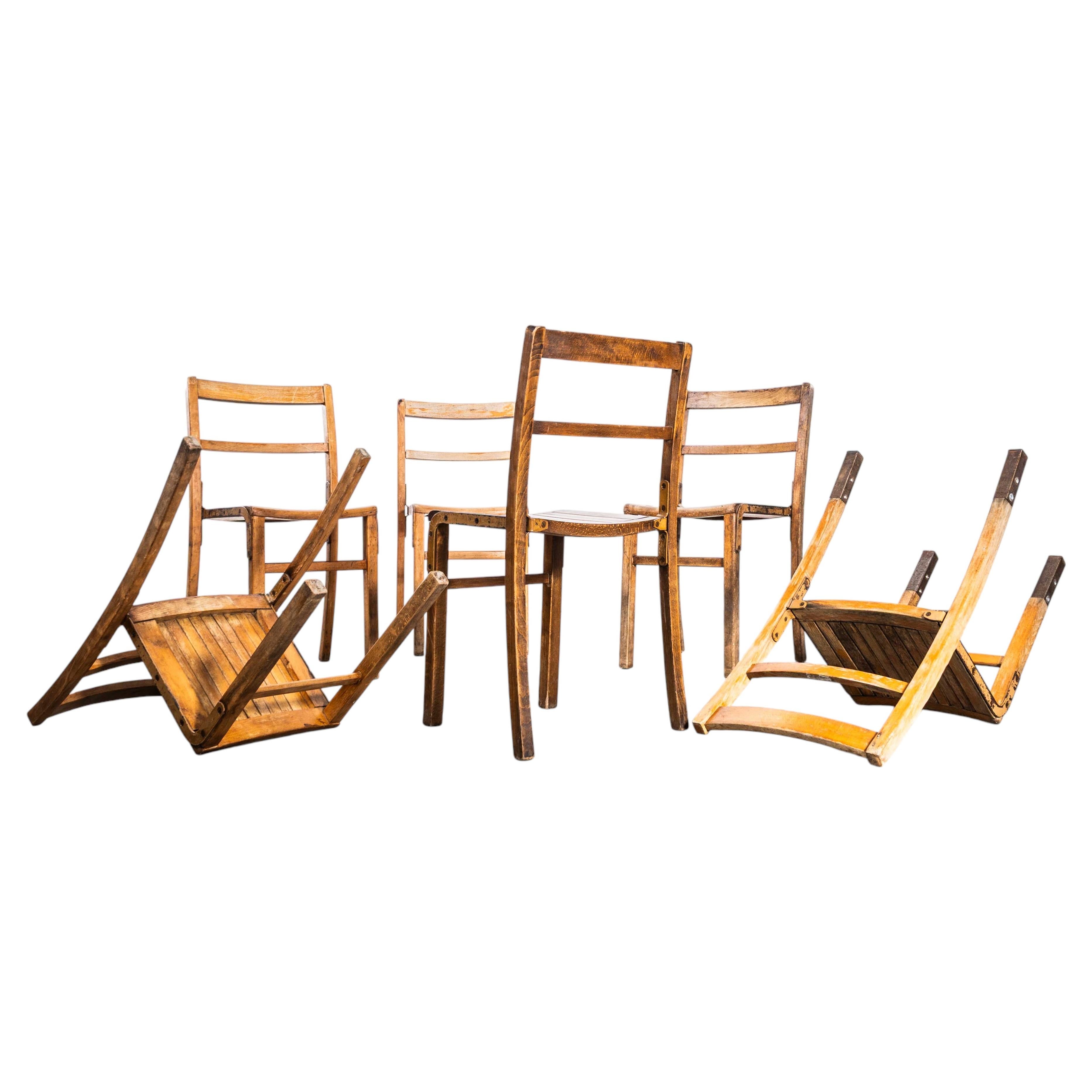 1940's Beech and Iron Stacking School Dining Chairs- Set Of 6 For Sale