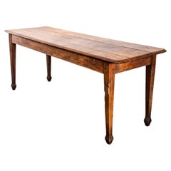 1940's Straight Leg Rectangular Oak Dining Table With Planked Top