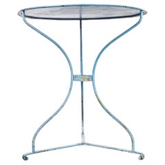 1950's French Light Blue Metal Round Small Gueridon Table
