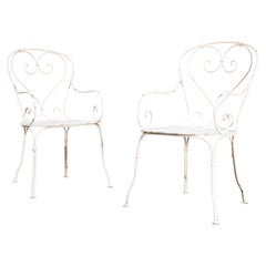 1960's Pair Of Classic French Garden Chairs With Perforated Seats
