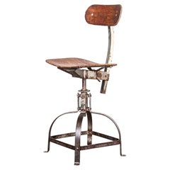 1950s Original French Bienaise Swivelling Workshop Chair Cream and Metal Frame