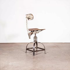 1950s Original French Bienaise Swivelling Workshop Chair Cream and Metal Frame