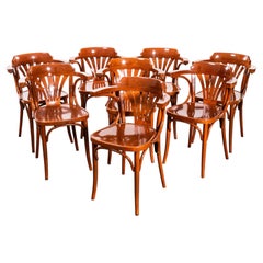 1980's Flame Oak Fanback Armchair - Set Of Eight
