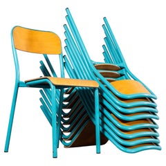 1960's French Mullca Stacking Dining Chairs Vivid Blue Model D - Set Of Nine