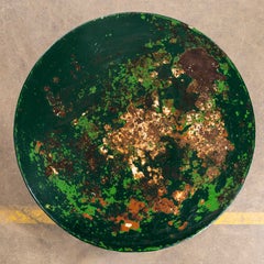 1950's French Dark Green Metal Round Outdoor Small Gueridon Table