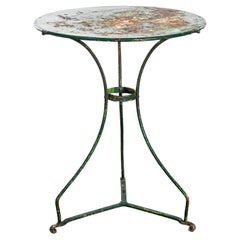 1950's French Dark Green Metal Round Outdoor Small Gueridon Table