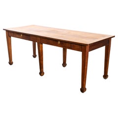 1940’s Straight Leg Rectangular Oak Dining - Console Table With Framed Top