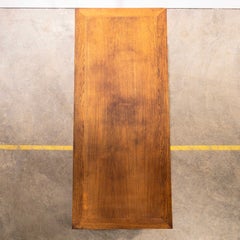 1940’s Straight Leg Rectangular Oak Dining - Console Table With Framed Top