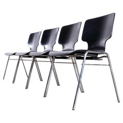 1970's Ebonised Formed Dining Chair - Chrome Legs-set of 4