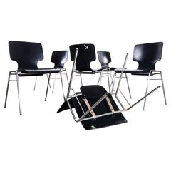 1970's Ebonised Formed Dining Chair - Chrome Legs-set of 6