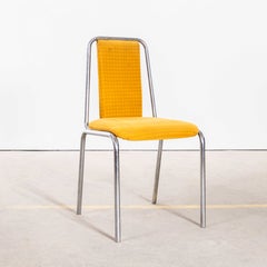 1980's Mustard Yellow Upholstered Chrome Framed Stacking Dining Chairs - Set Of
