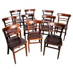 1960's Dark Two Step Ladder Backed Dining Chair - Set Of Ten
