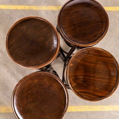 1970’s Dark Oak Low Bentwood Bar Stools - Set Of Four