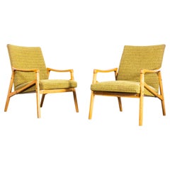 1950s Jaroslav Smidek Original Armchairs Pair in Lime Green