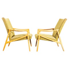 1950s Jaroslav Smidek Original Armchairs Pair in Lime Green