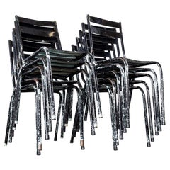 1950's French ArtProg Sky Black Metal Stacking Outdoor Chairs