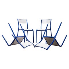 1970’s French Mullca White And Blue Laminate Stacking Dining Chairs - Set Of Fo