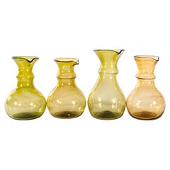 Contemporary Amber-Green Moroccan Mouth Blown Glass Jugs