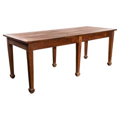 1940’s Straight Leg Rectangular Oak Dining – Console Table With Framed Top