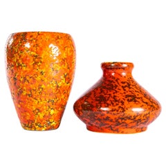 1960's Burnt Orange And Red Speckled Ceramics - Pair