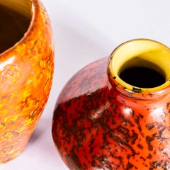 1960's Burnt Orange And Red Speckled Ceramics - Pair