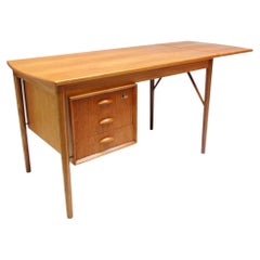1960s Danish Extending Writing Desk With Lock in Teak & Brass by Erik Buch