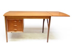 1960s Danish Extending Writing Desk With Lock in Teak & Brass by Erik Buch