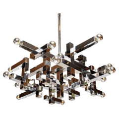 Large 1970s Italian "Metric" Chandelier in Chrome by Gaetano Sciolari