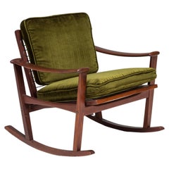 Vintage M Nissen for Pastoe Mid-Century Teak Spade Dark Green Rocking Chair, 1960s
