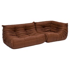 Togo Brown Leather Sofa by Michel Ducaroy for Ligne Roset, Set of 2